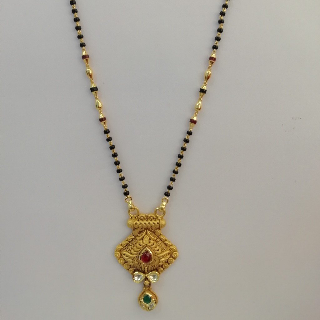 916 gold antique jadtar red and green colour stone short mangalsutra